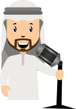 Arab men with microphone, illustration, vector on white background.