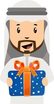 Arab men with present, illustration, vector on white background.