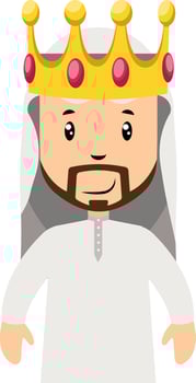 Arab men with crown, illustration, vector on white background.