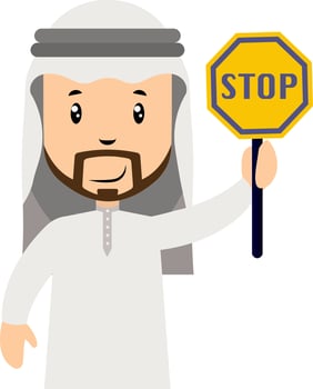 Arab men with stop sign, illustration, vector on white background.