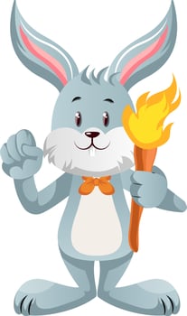 Bunny with torch, illustration, vector on white background.