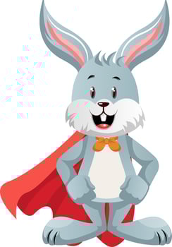 Bunny with red cape, illustration, vector on white background.