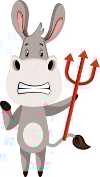 Donkey with devil spear, illustration, vector on white background.
