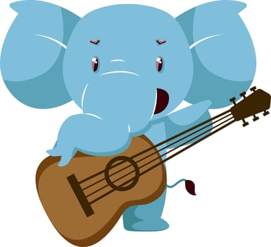 Elephant with guitar, illustration, vector on white background.