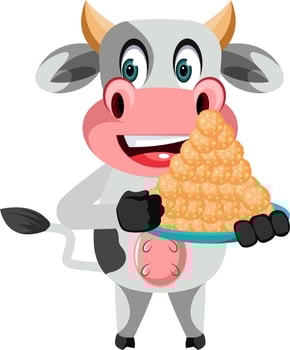 Cow with cookies, illustration, vector on white background.