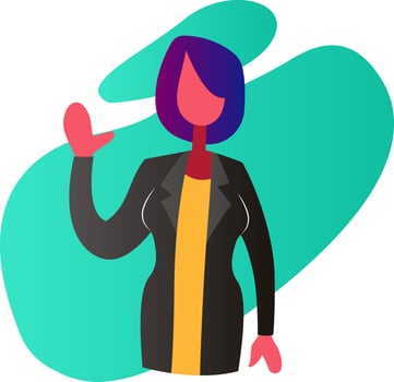 Minimalistic colorful vector illustration of a female doctor waving on white background
