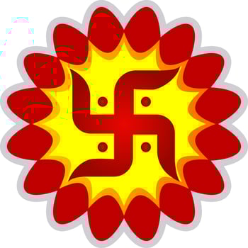 Red and yellow Swaastik symbol vector illustration on a white backgorund