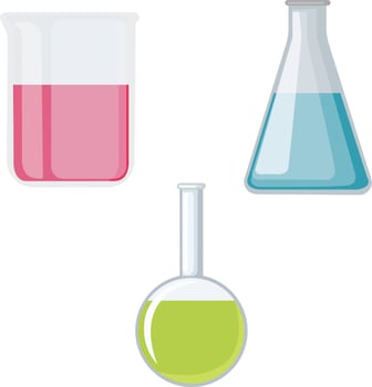 Chemistry bottles ,illustration, vector on white background.