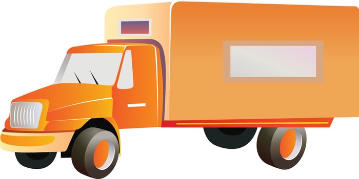 Orange truck ,illustration, vector on white background.