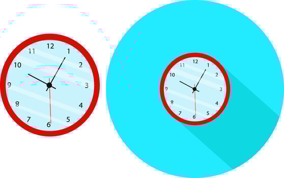 Red clock ,illustration, vector on white background.