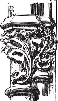 French Gothic Capital, pattern,  vintage engraving. vector