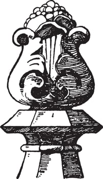 Stone Knob Finial, feature,  vintage engraving. vector