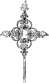 Wrought-Iron Tomb Cross vintage illustration. vector