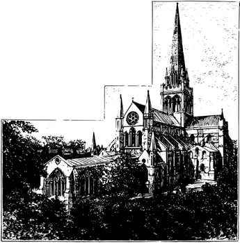 Chichester Cathedral vintage illustration. vector