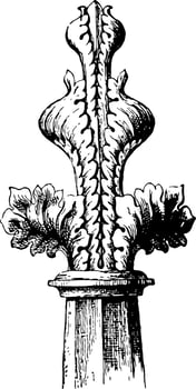 Finial of the 15th Century, pinnacle,  vintage engraving. vector