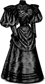 Late 19th Century Dress, floral pattern, vintage engraving. vector