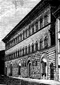 Riccardi Palace at Florence expression of great massiveness vintage engraving. vector