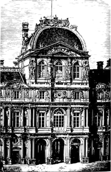 Inner Facade of the Louvre a historic monument vintage engraving. vector