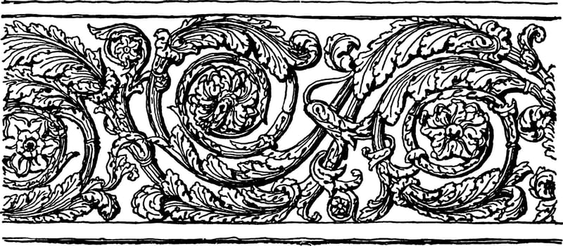 Band Ornament Fragment from Temple of Vespasian, vintage engraving. vector
