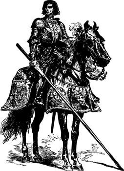 Knight in Full Armor, vintage illustration. vector
