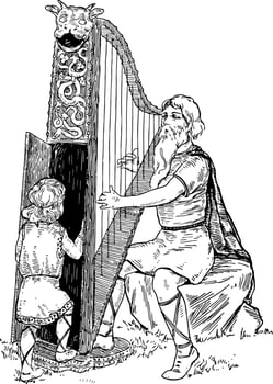 Aslog and Heimir, vintage illustration. vector