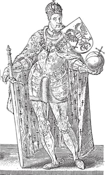 Karel de V, Hendrick Goltzius, after Willem Thibaut, vintage illustration. vector