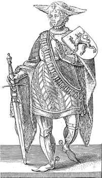 Count Floris II of Holland, Hendrick Goltzius, after Willem Thibaut, vintage illustration. vector