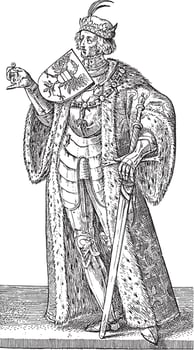 Maximilian I of Habsburg, Hendrick Goltzius, after Willem Thibaut, vintage illustration. vector