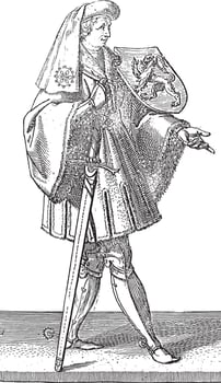 Count John I of Holland, Hendrick Goltzius, after Willem Thibaut, vintage illustration. vector