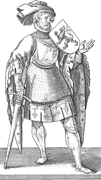 Count Dirk VII of Holland, Hendrick Goltzius, after Willem Thibaut, vintage illustration. vector
