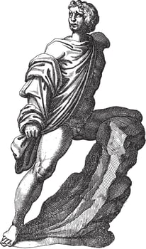 Sculpture of a son of Niobe, anonymous, 1584, vintage illustration. vector