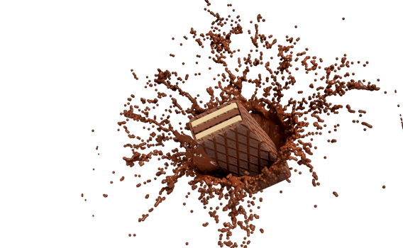 3d hot chocolate splash with crispy wafer sticks isolated. advertising for packaging, 3d render illustration png