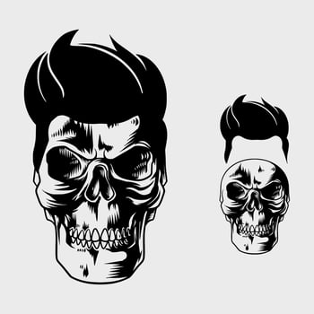 hand drawn skull with handsome hair vector