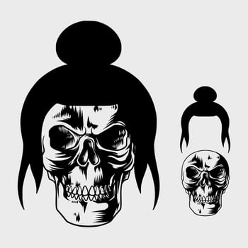 hand drawn skull in ponytail vector
