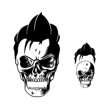 hand drawn skull with cool hair vector