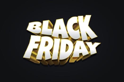 Black Friday Banner with 3D White and Gold Text on Black Background. Black Friday Logo. Advertising and Promotion Banner Design for Black Friday Campaign vector