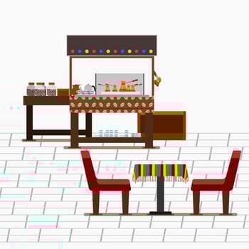 Editable Turkish Coffee Stand on Street With Table and Chairs Vector Illustration for Cafe or Coffee Industry With Ottoman Turkish Culture Related Design Concept