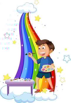 Happy kids on rainbow vector