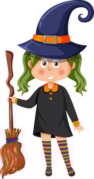 A girl wearing witch costume for halloween vector