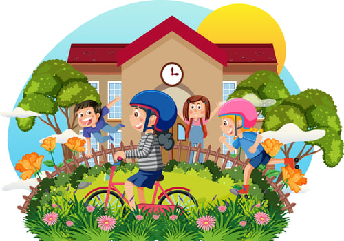 Cartoon children at backyard vector