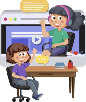 A girl learning online on computer vector