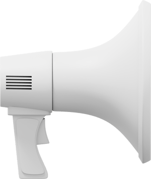 Megaphone realistic white side view. PNG icon on a transparent background. 3D rendering.
