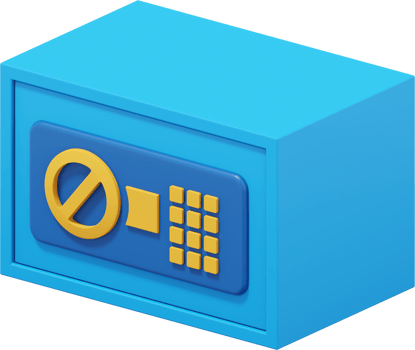 Modern safe with code lock. Blue close storage. PNG icon on transparent background. 3D rendering.