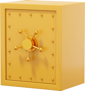 Retro safe with wheel handles. Yellow close storage. PNG icon on transparent background. 3D rendering.