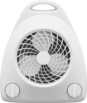 Electric fan heater.White PNG icon on transparent background. 3D rendering.