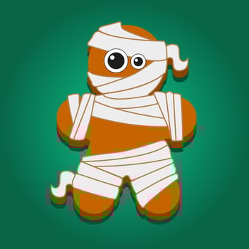 Gingerbread mummy vector illustration isolated from background. Cookies for Halloween party. Halloween dessert. Trick or treat