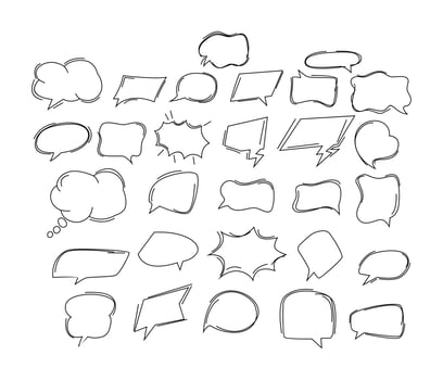 Hand drawn speech bubble collection isolated white background vector