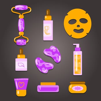 Skincare Cosmetics, Beauty Routine Concept. Flat Cartoon Vector Illustration.