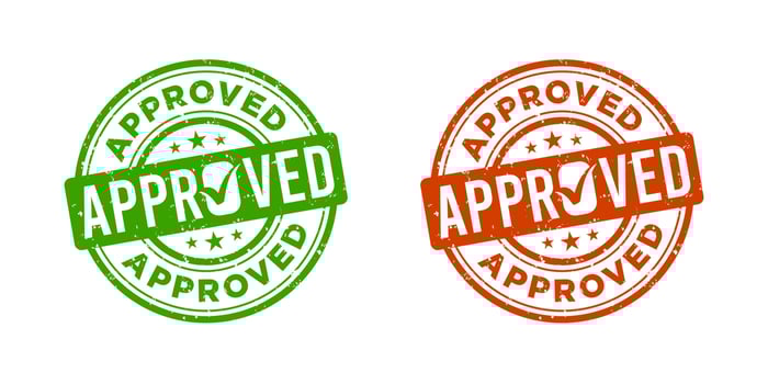 Approved stamp, design element suitable for websites, print design or app vector
