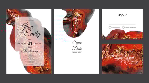 wedding invitation cards, watercolor textures and fake gold splashes for a luxurious touch vector